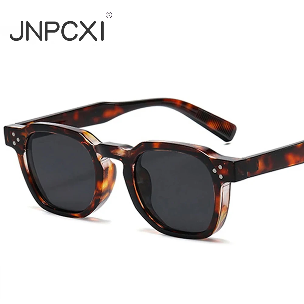 JNPCghts-Lunettes de soleil ovales à rivets vintage pour femmes et hommes, lunettes de soleil léopard de luxe, monture de lunettes anti-lumière