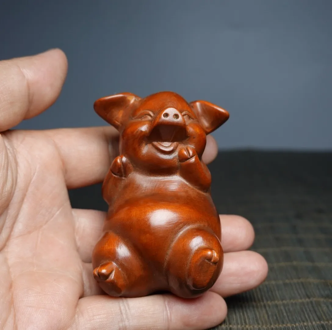 Old Tibetan boxwood lucky pig handle piece