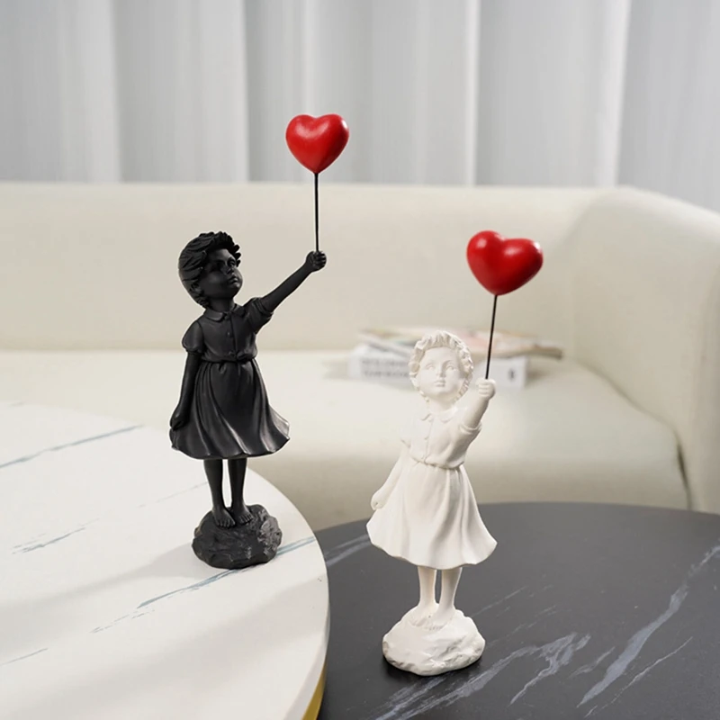 Little Girl With Balloon Figurine Statue Sculpture Living Study Room Bedroom Decor Home Table Decoration