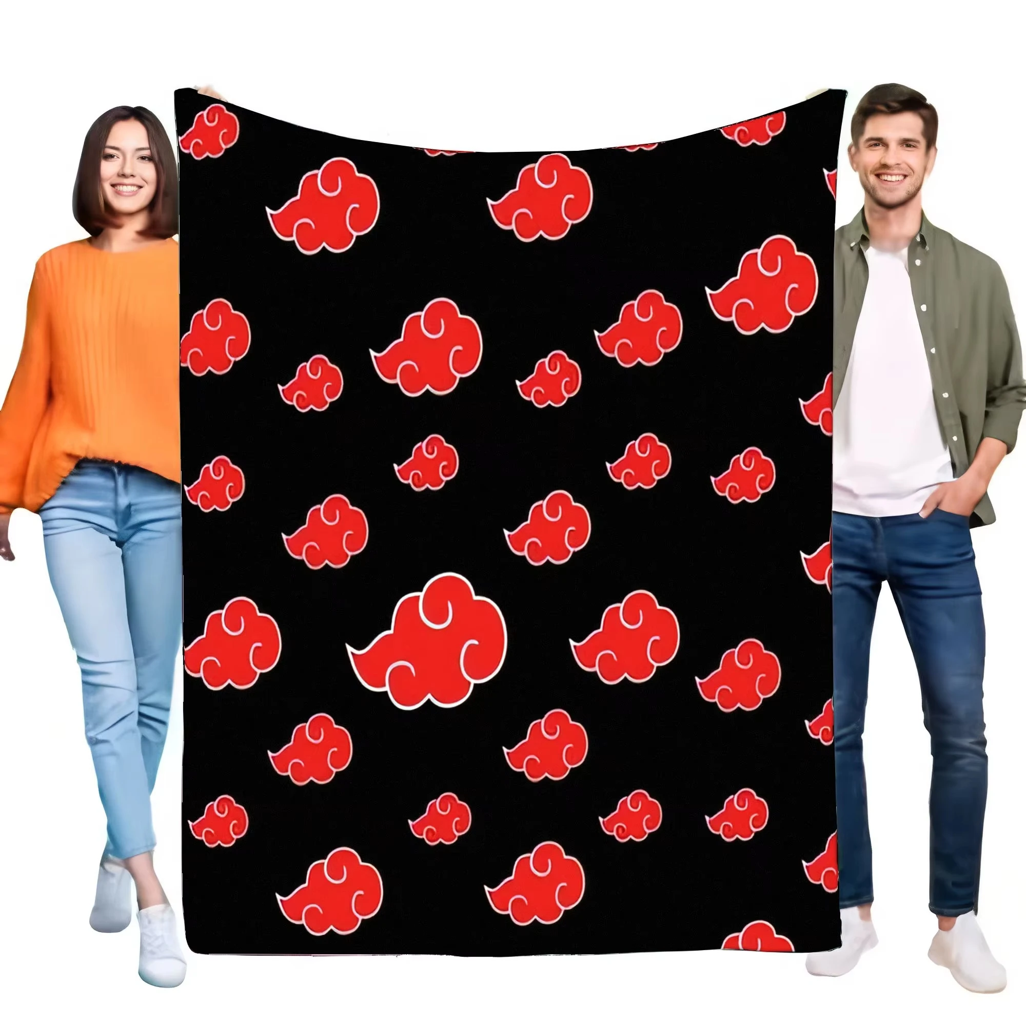 Akatsuki Black Throw Blanket with Red Cloud Pattern, Soft Plush Blanket for Bed Sofa, Cozy Home Decor & Anime Inspired Gift