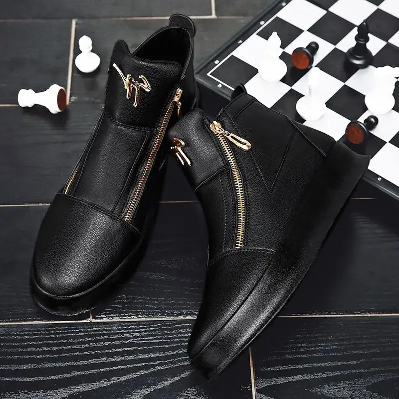 High Top Casual Shoes Platform Men\'s Sneakers Fashion Zipper Ankle Boots Leather Outdoor Shoe Non Slip Comfortable Shoes for Men