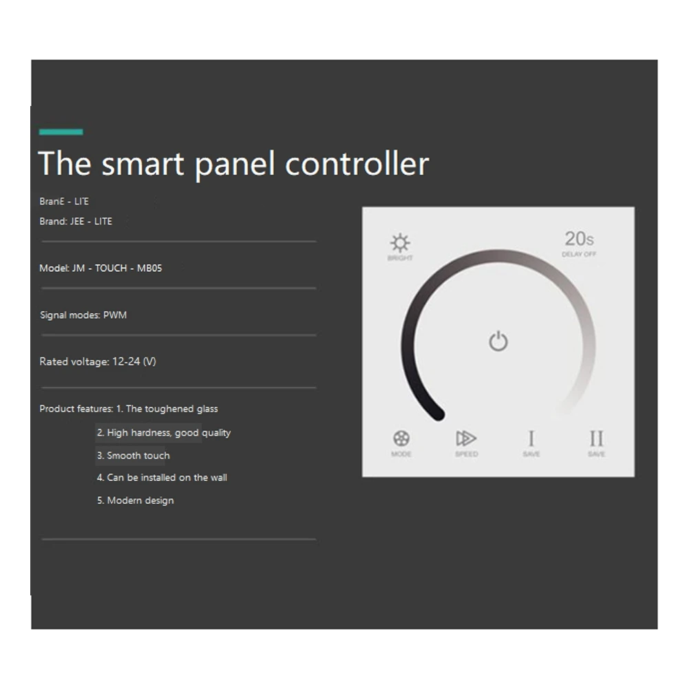 86 Sty Touch Panel Switch DC12V 24V Controller Light Dimmer Single Color/CT/RGB/RGBW LED Strip Wall Switch(MB08)