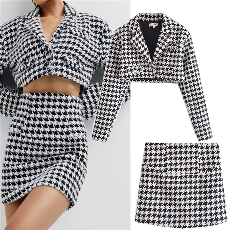 Set scozzese moderno retrò autunno inverno con oulette Gonna design con bottoni frontali per donna Faionable Ele Sle