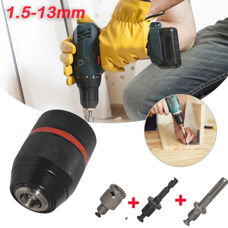 13Mm Chuck Set Hand-Tight Self-Locking Chuck Impact Electric Hammer Wrench Conversion Round Hexagon Handle Keyless Chuck