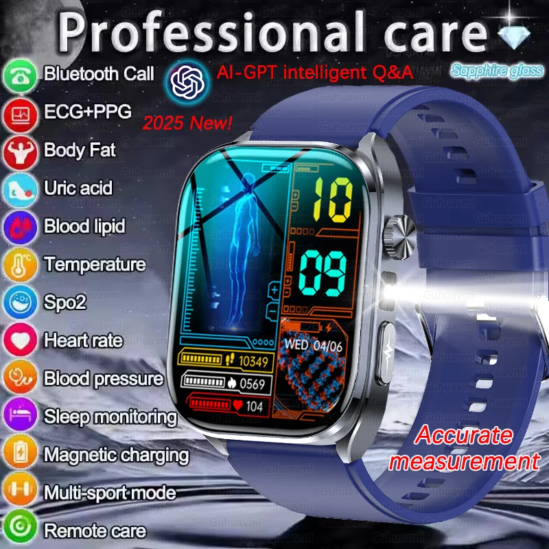 

2025 New AI Intelligent ECG Health Smartwatches Men Blood Lipids Uric Acid Heart Rate 2.5D Dynamic UI Bluetooth Call Smart Watch