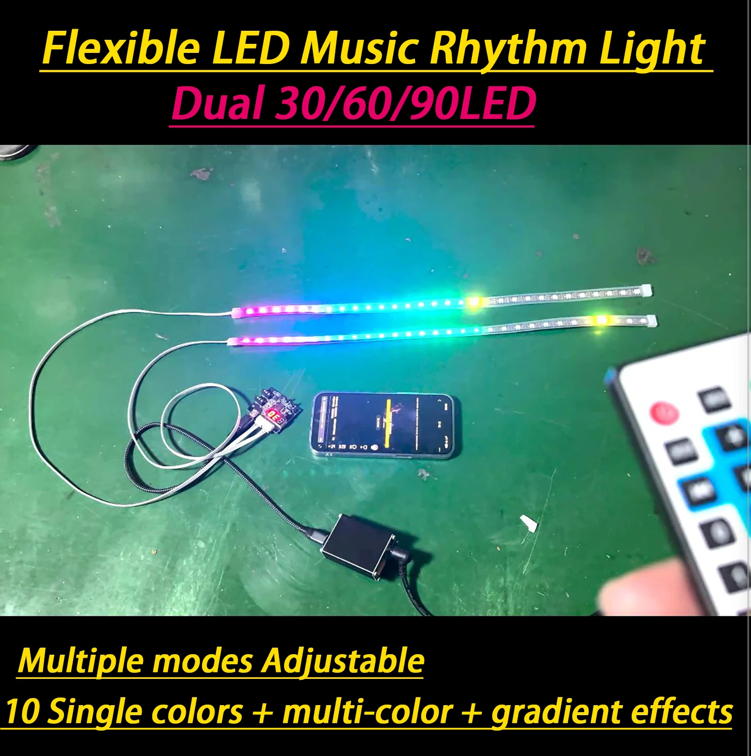 Colorful Flexible LED Music Spectrum Rhythm Light Strip Car Audio Level Indicator Dynamic Atmosphere Lamps Voice/line control
