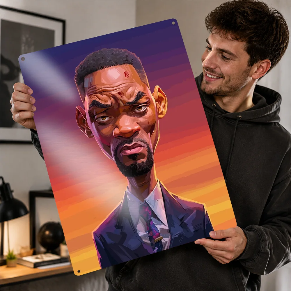 Caricature of Will Smith Personalized 3D Textured Metal Poster Wall Art Tinplate Sign for Modern Home Decoration Room Wand Deko