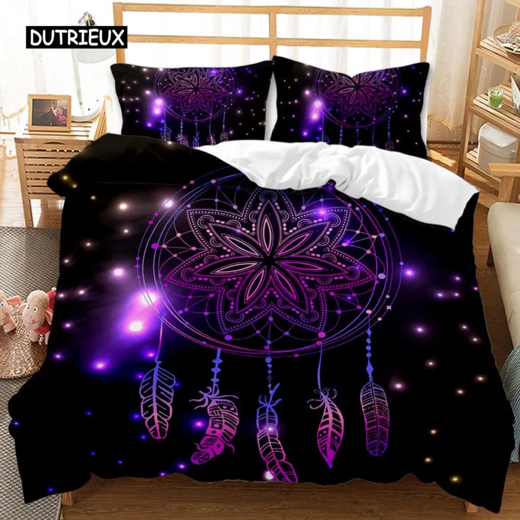 

Dream Catcher Duvet Cover Set Boho Mandala Twin Bedding Set 3pcs for Girls Adults Purple Dream Catcher Polyester Comforter Cover