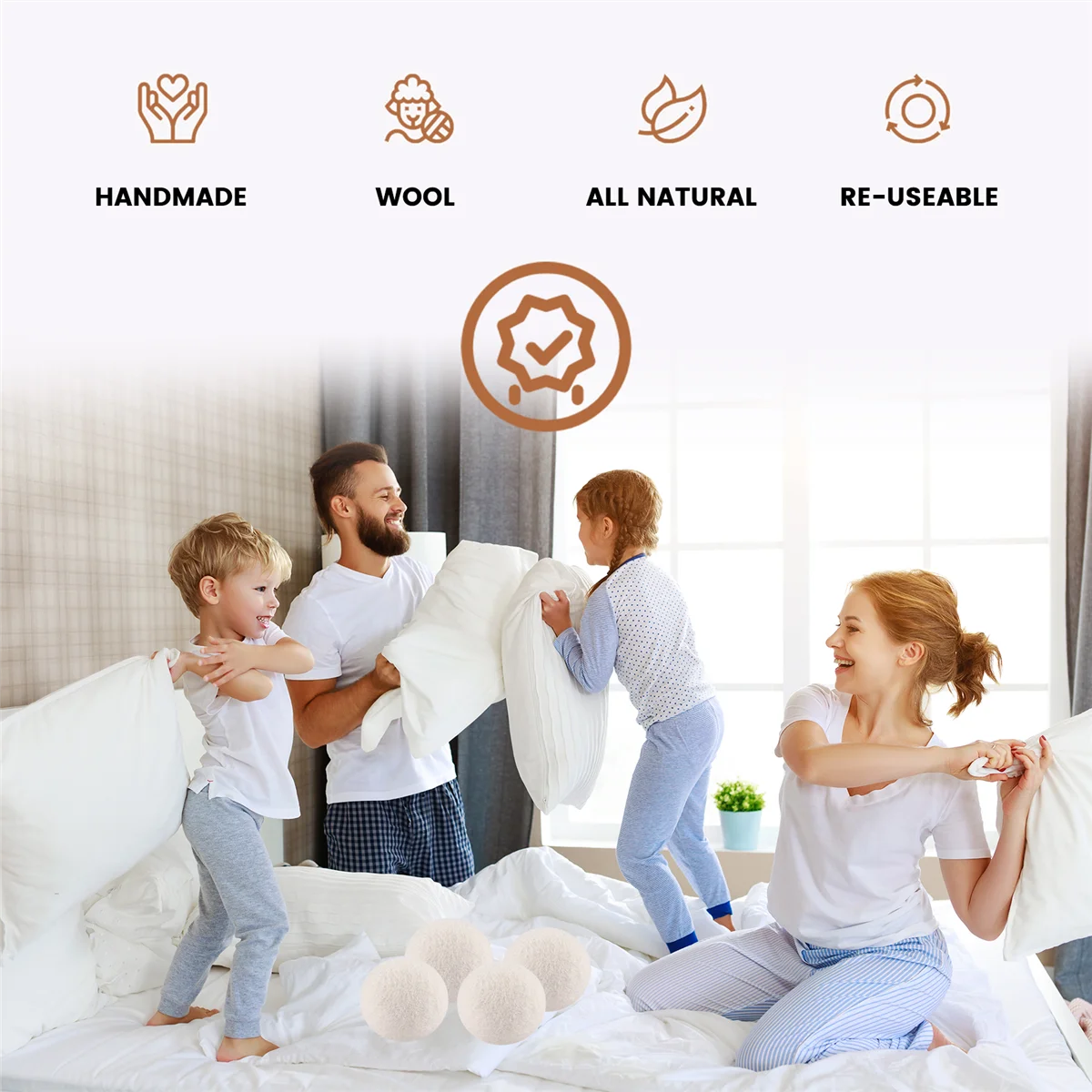 Paquete de 8 bolas secadoras de lana 100% Premium XL, suavizante de telas totalmente Natural hecho a mano, ecológico