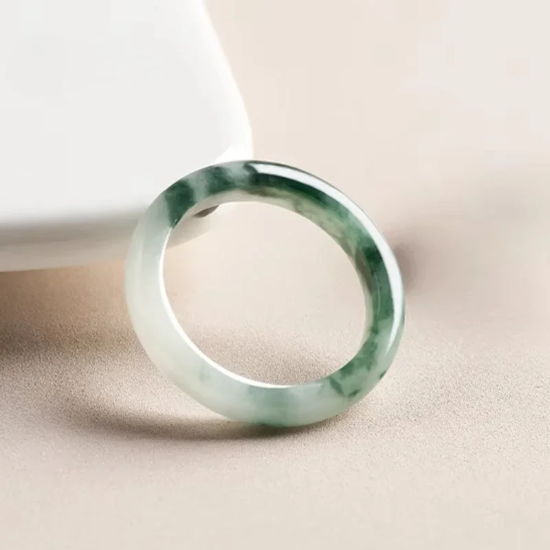 

Natural Myanmar Jadeite Floating Flower Peace Ring for Men and Women Couples Ring Fashion Simple Jewelry Holiday Gift