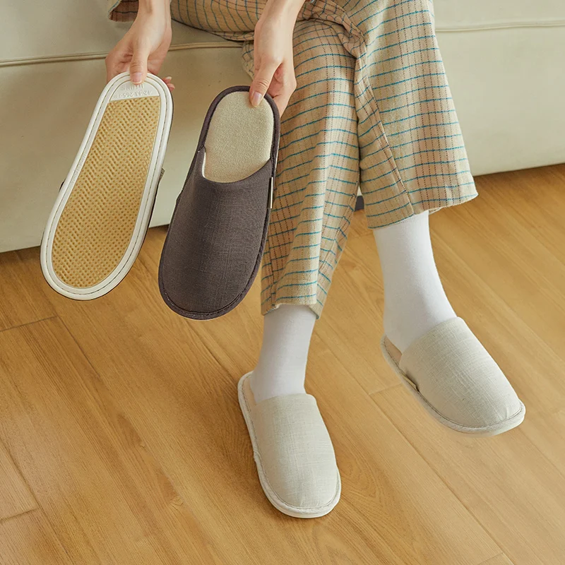 UTUNE Cotton Linen Slippers Autumn Winter Mute Light Soft Sole Flat Home Comfortable Slides Indoor Breathable Warm  Outdoor Shoe