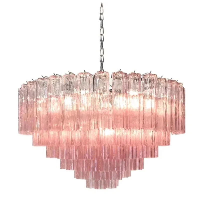 Italian Designer Vintage Texture Glass Chandelier Transparent Pink Home Decoration Hanging Lamps for Ceiling Living Room Lustre