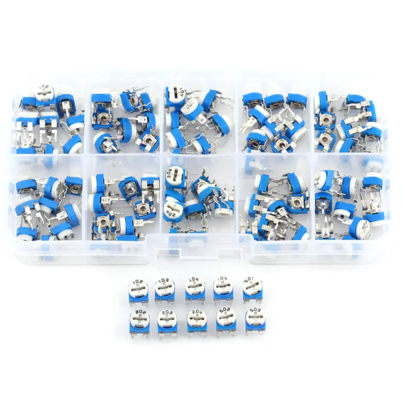 Pack of 100 Rheostat Trimpot Trimmer Potentiometer Set 500 1000 2000 5000 10000 20000 50000 100000 200000 1000000 ohms