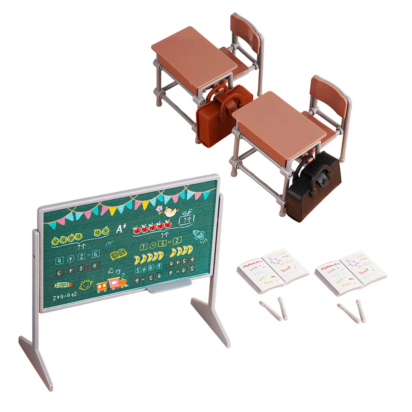 

1Set Miniature School Desk and Chair Set Realistic Classroom Furniture Mini Dollhouse Accessories Miniature School Supplies