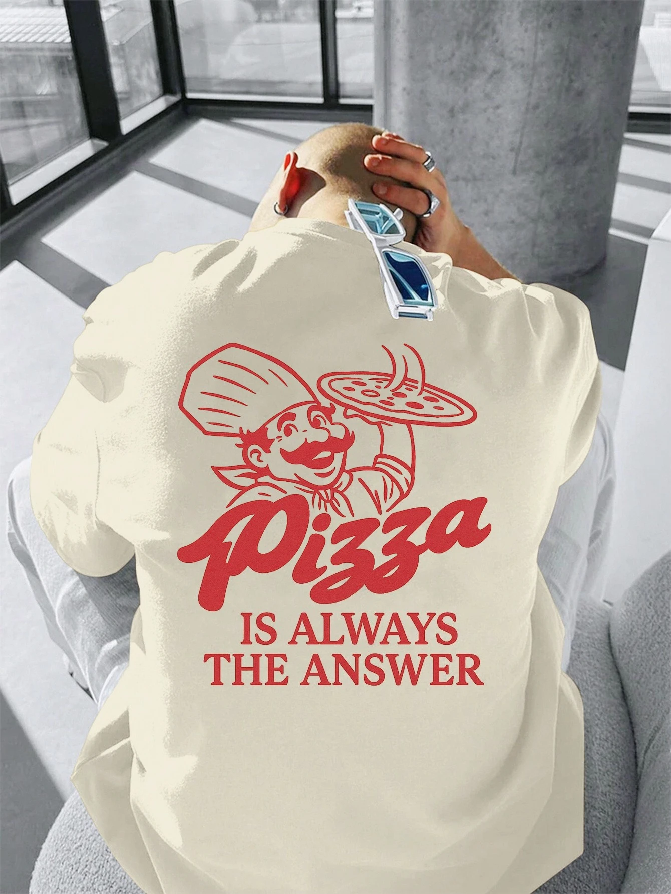 �Pizza ist immer die Antwort“ Grafik-T-Shirt für Männer und Frauen, lustiges Essen, Streetwear, ästhetisch, lässig, Baumwolle, kurzärmelig – Detail 6