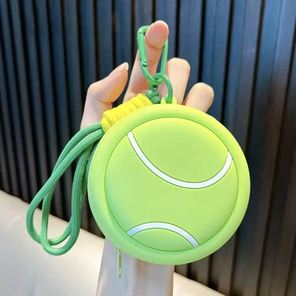Sporty Ball Shaped Coin Purse Trendy Wallet Small Size Waterproof Headphone Pouch Bag Keychain Pendant Decor