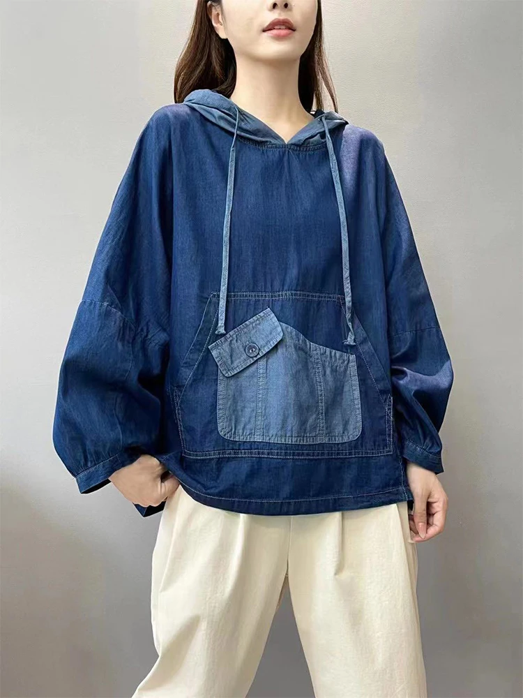 Max LuLu 2024 Spring Fashion Denim Hoodies Womens Vintage Hooded Classic Loose Sweatshirts Ladies Harajuku Casual Korean Clothes