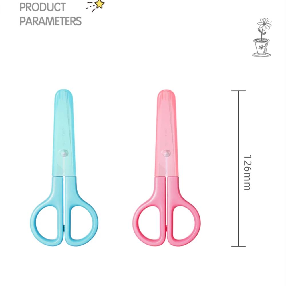DELI Safty Scissors for Kids Student DIY Paper Scissors 122mm With Sleeve Cutting Tool Stationery