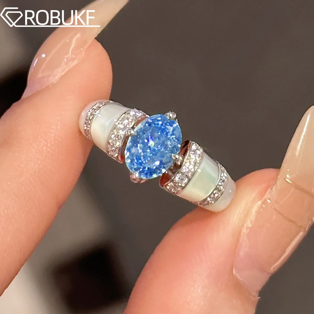 anel de moissanite oval de 1ct com certificado espumante rosa azul diamante s925 prata alianca de casamento joias finas de noivado para mulheres 01