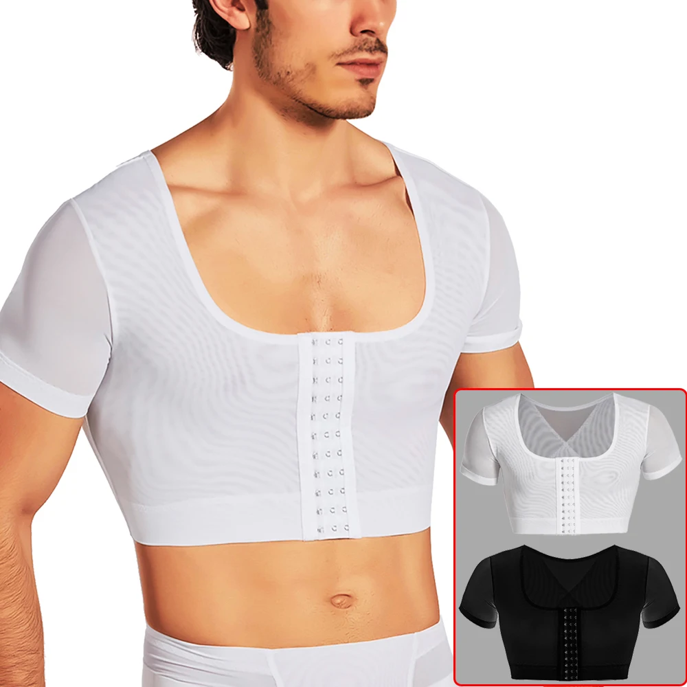 Men Chest Compression Corsets Shapewear Slimming Undershirts Short Sleeves Tight-fitting Underwear Chest Binder Fitness Clothing