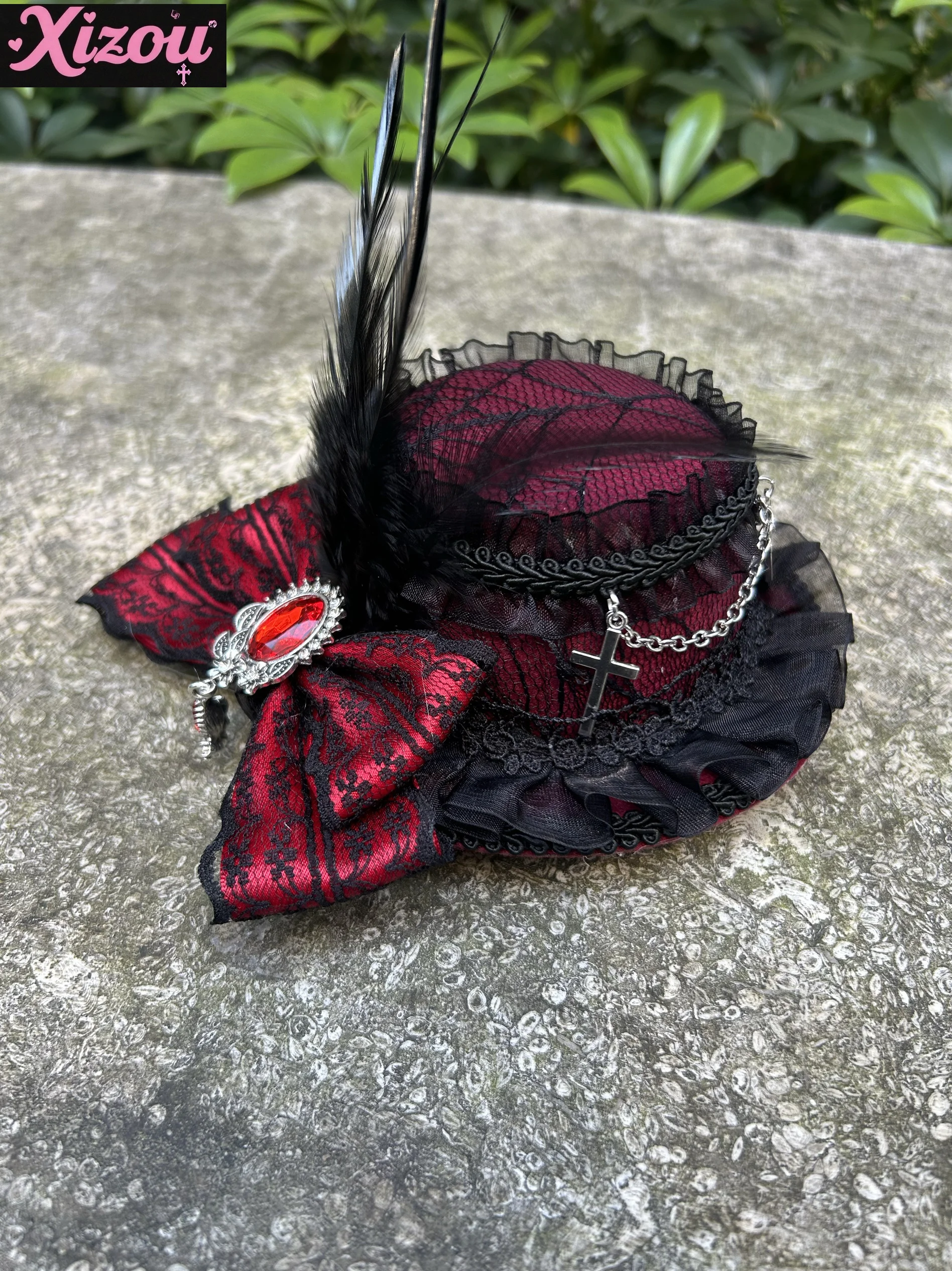 Japanese Original Gothic Dark Lolita Black  Blue Red and Purple Top Hat Hairpin Lolita Headgear Retro Cross Hair Accessories