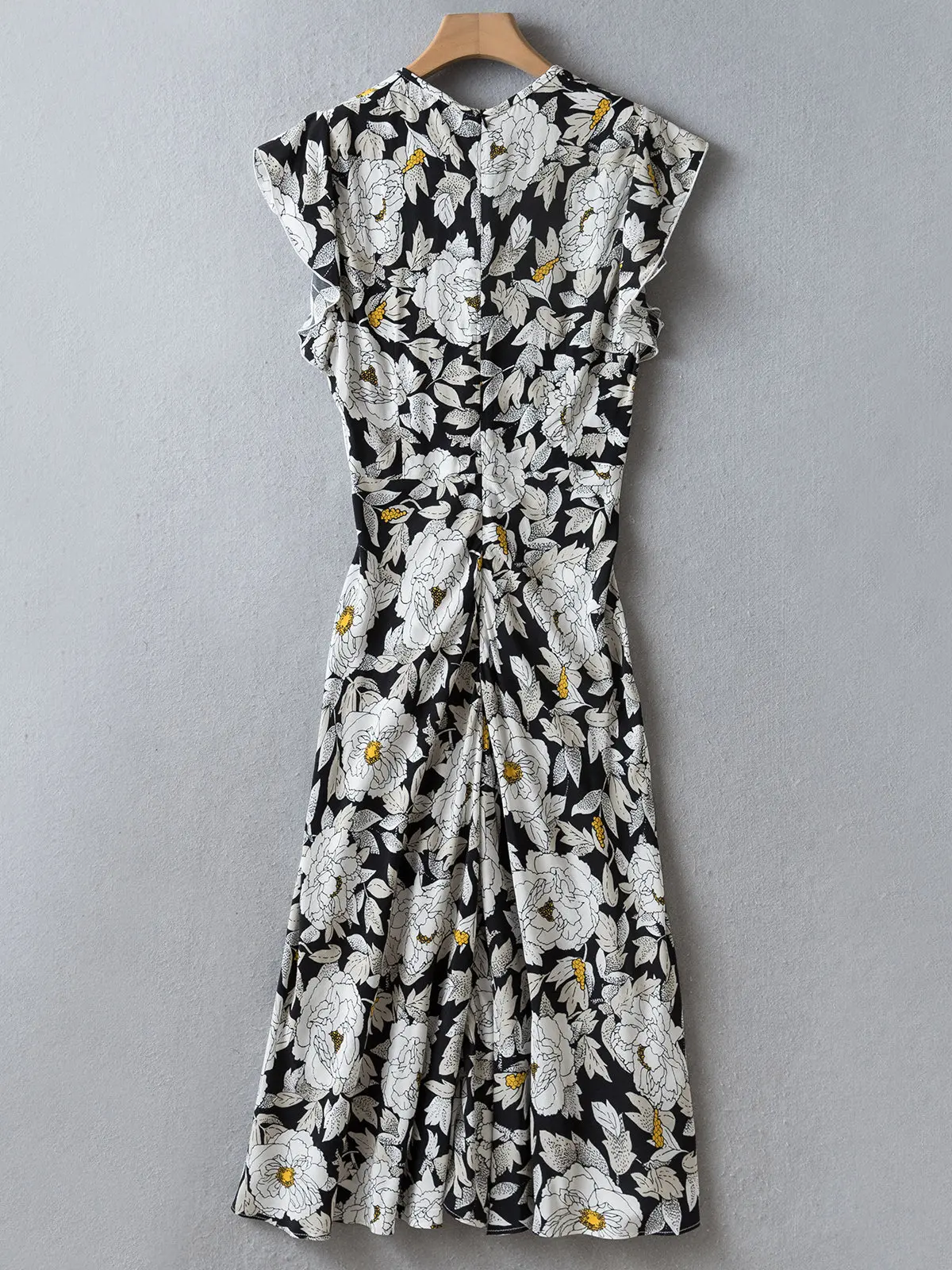 Summer Collection | Black & White Rose Print Wrap Dress | V-Neck Sleeveless Crepe Midi Dress | US2-US12