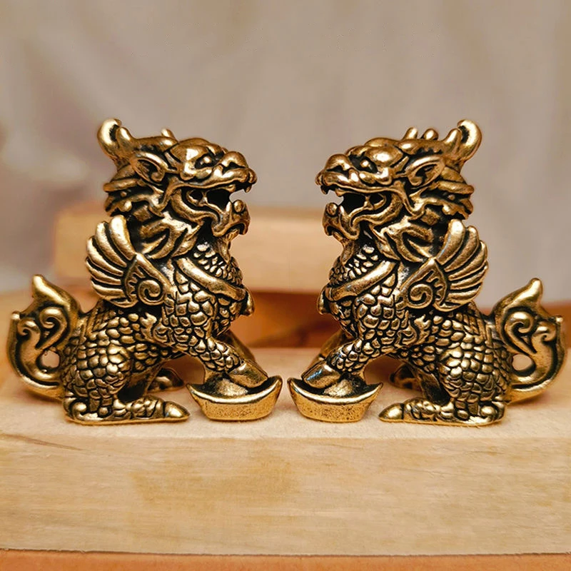 Chinese Beast Dragon Statue Bronze Figurine Ornament Antique Copper Mythical Animal Miniature Home Decoration Craft Collection