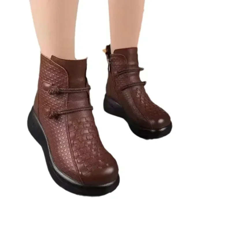 Stivali con plateau invernali Stivaletti da donna Scarpe da mamma retrò Etnico caldo peluche Comodo suola morbida Calzature femminili impermeabili