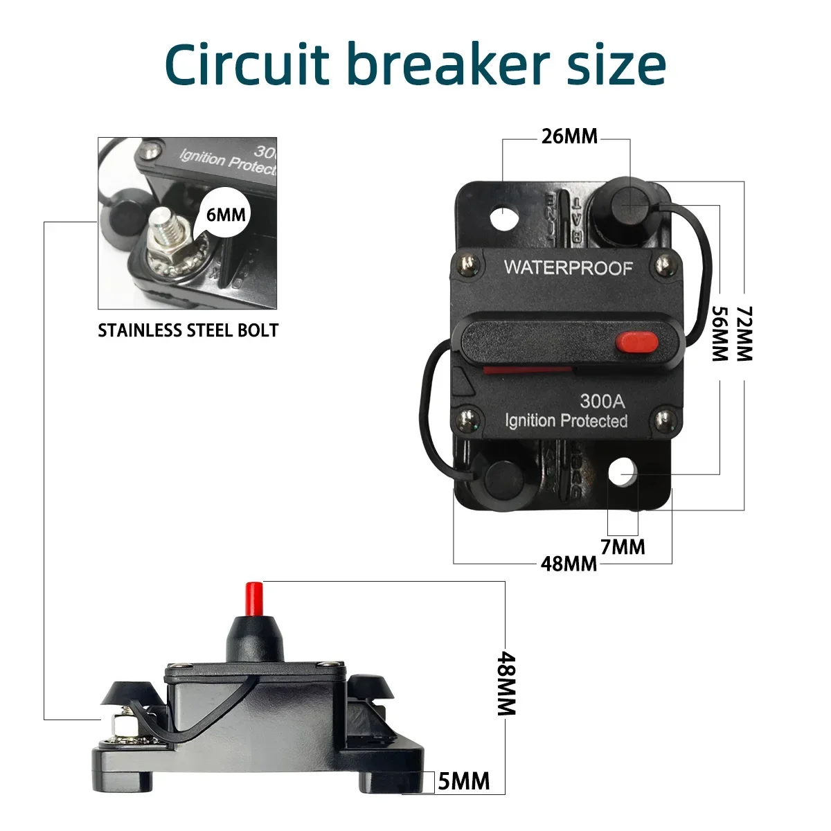 30A to300A 12V-48V Su Geçirmez Yüksek Korumalı kaliteli Kesici arabalar için Güç Sigortası Sıfırlama ile Su Geçirmez araba 30A 80A 100A 200A 300A