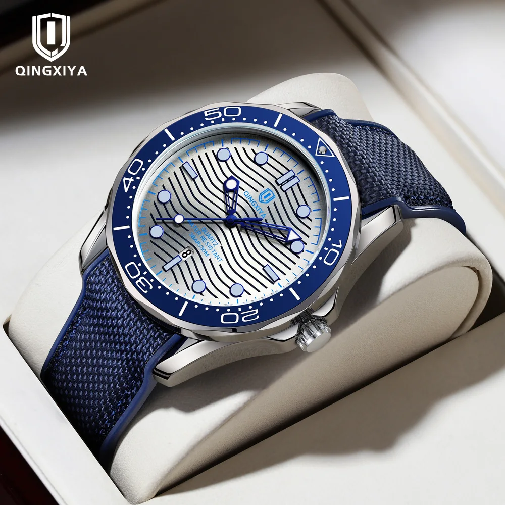 Cool Ocean Attribute Wavy Pattern High-end Quartz Watches Men Personality Hot Selling Creative Nylon Strap Luminous Watch Clock