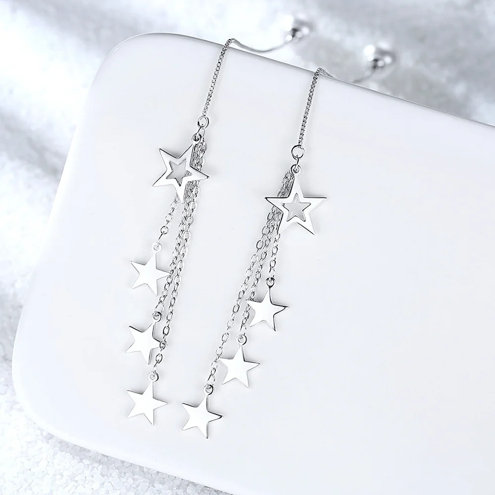 1 Pair Korean Star Long Dangle Ear Line Earrings Silver Color Simulated Pearl Tassel Drop Earrings for Women Party Jewelry Gifts