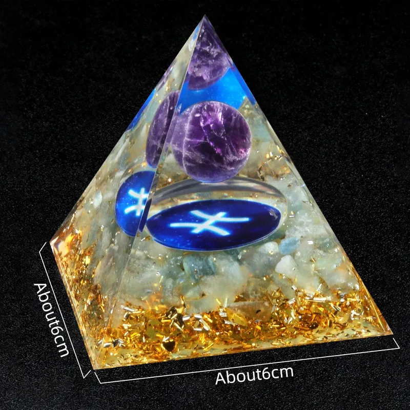 Zodiac Constellation Amethyst Pyramid, Crushed Stone Resin Crystal Decor, Spiritual Desktop Ornament for Home Office Gift