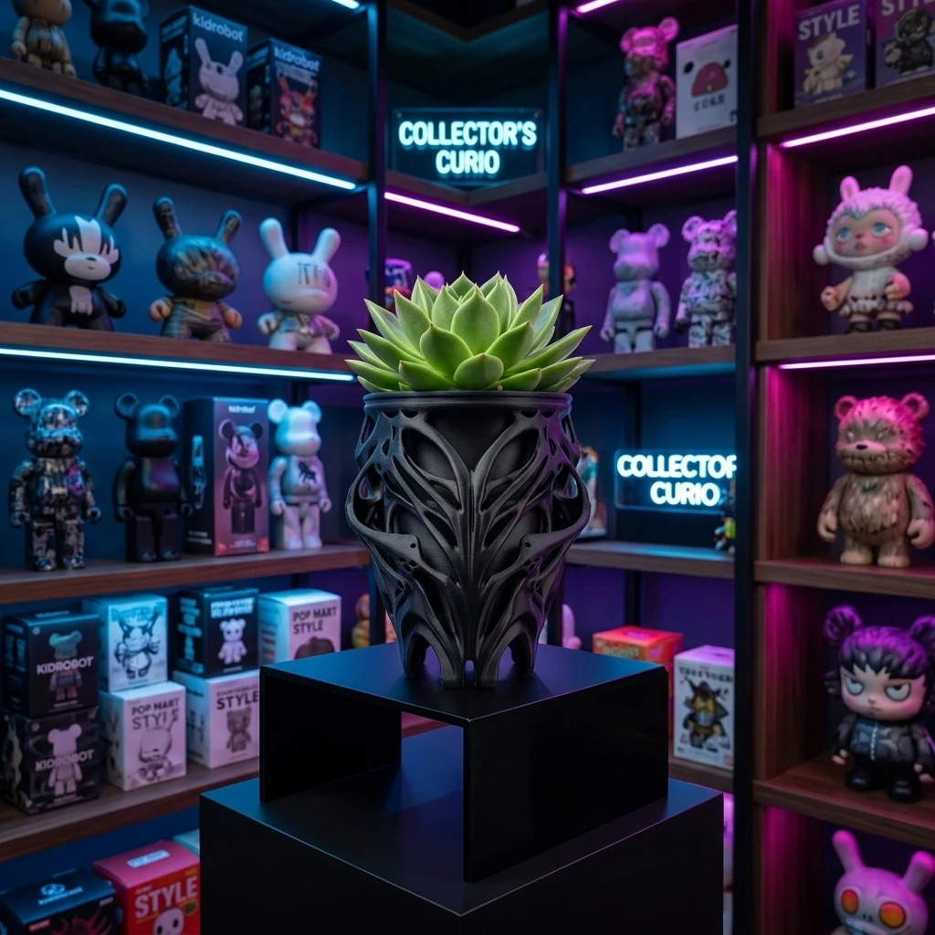 RYK 3D Printed Resin Planter Pot Parametric Design Flower Pot Black Creative Aesthetic Vase