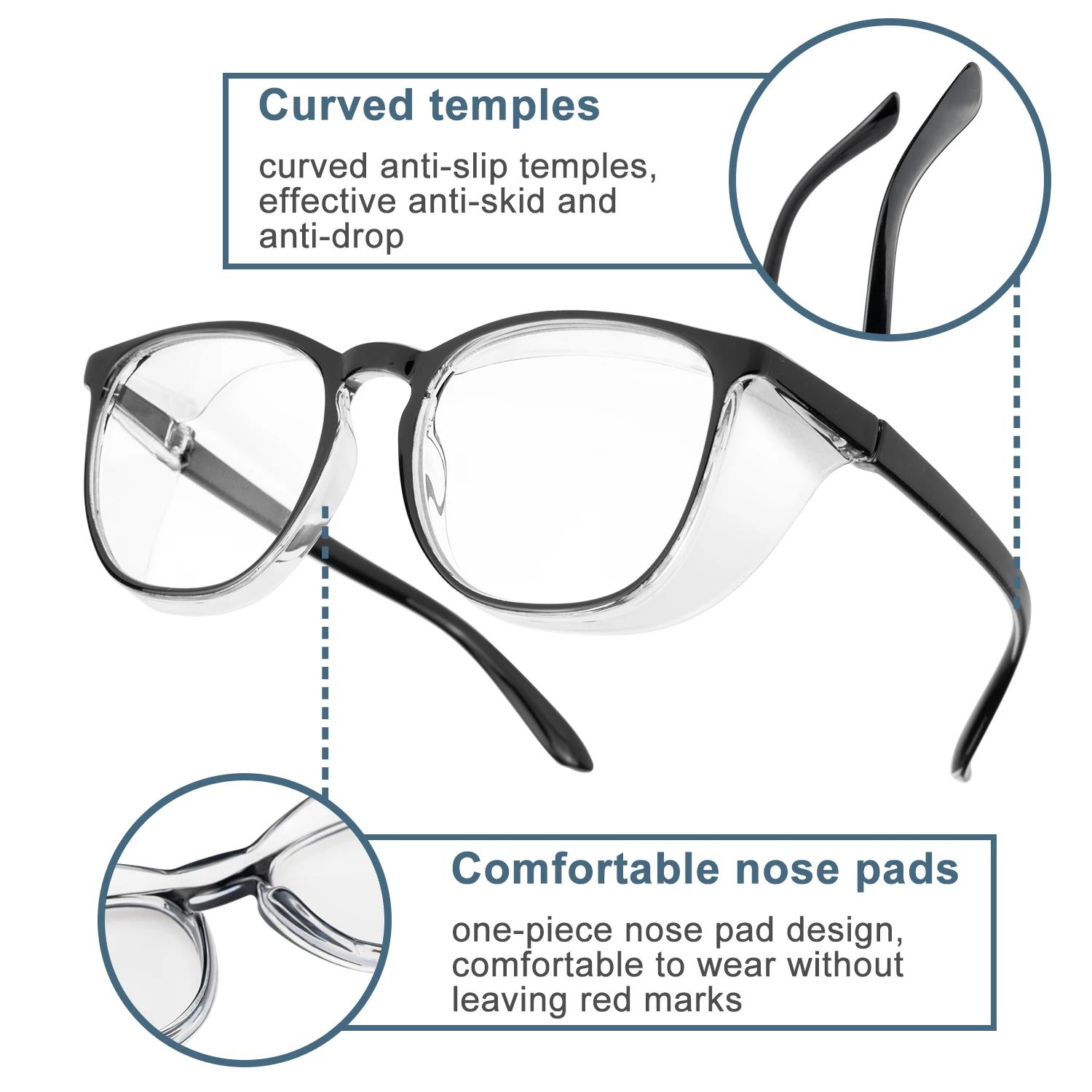 Blue-Light & UV Blocking Polycarbonate Safety Glasses Z87.1 Certified Scratch & Shatter-Proof with Top & Side Shield Model HM9