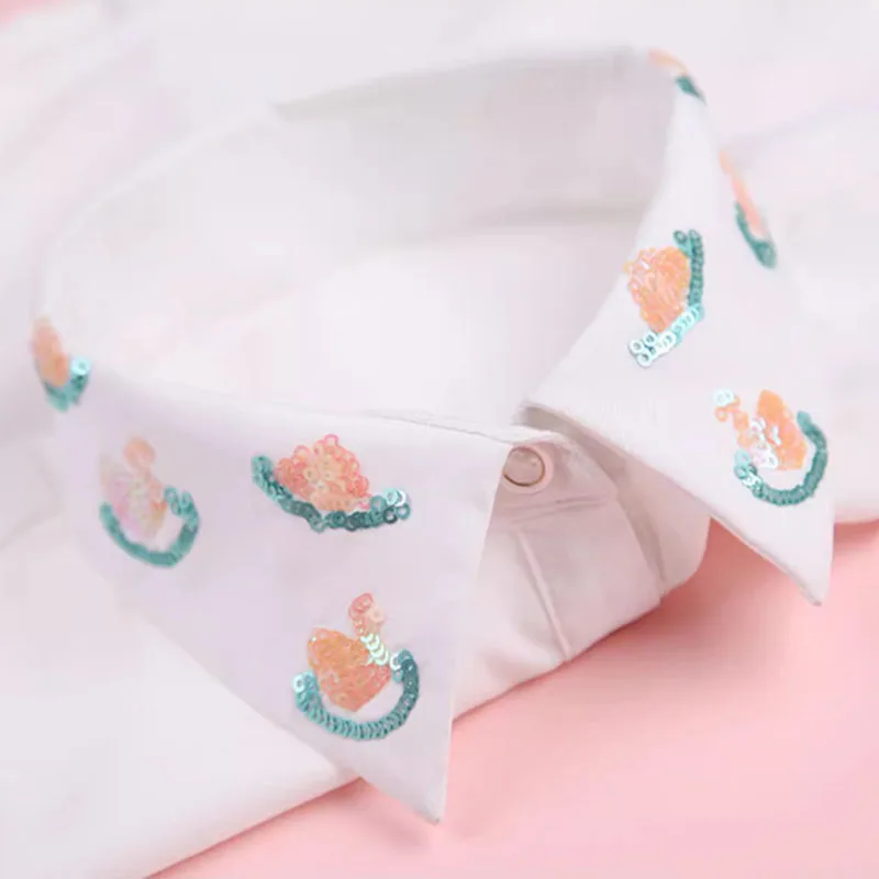 

Белый арбузный расшитый блестками искусственный воротник женский съемный воротник женская винтажная женская ложная блузка воротник с лацканами шифоновая полурубашка