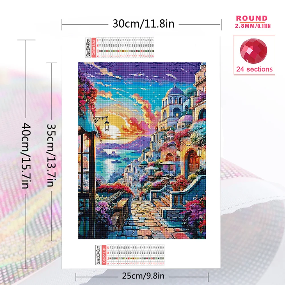 Evershine Diamond Painting City Street Diamond Embroidery Town Landscape Needlework Seaside Mosaic Sunset Handicraft