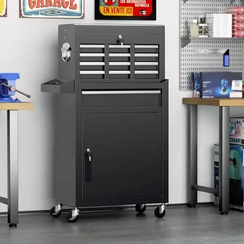 5-Drawer Rolling Tool Chest with Wheels, Lockable 2 in 1 Detachable Tool Cabinet wit Drawers and Black Liners, Garage
