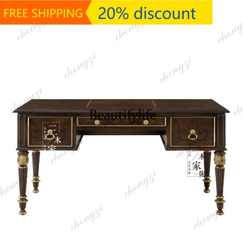 CQY  French country solid wood desk American retro study writing table modern furniture