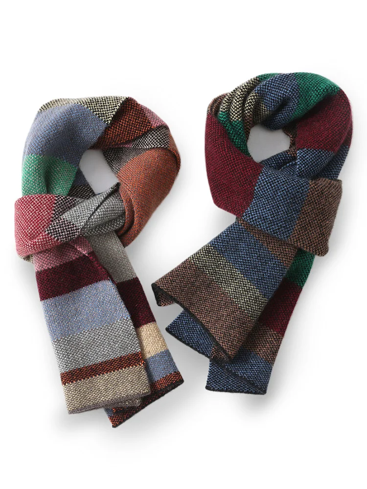 

Женский шерстяной кашемировый узкий шарф в горизонтальную полоску, вязаный зимний шарф-малберт, мужской кашемировый легкий тонкий узкий шарф-грелка для шеи