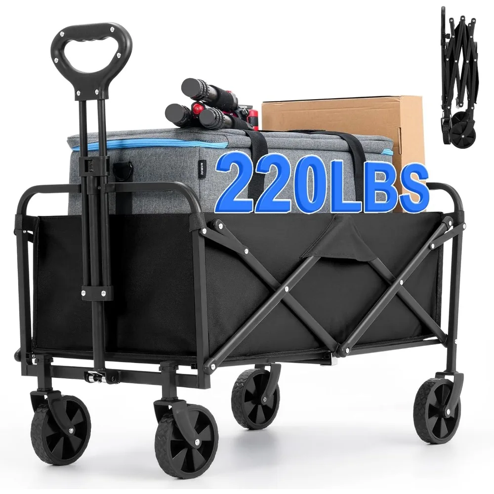 

Foldable Wagon Cart with Wheels, Large Capacity Utility Grocery Beach Garden Outdoor Sports Shopping