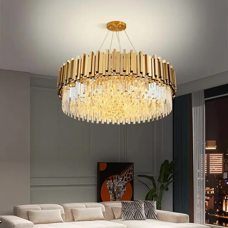 Modern Luxury Crystal Lamparas Ceiling Chandelier for Living Room Round Pendant Lamp Art Decor Led Home Interior Lustre Fixtures