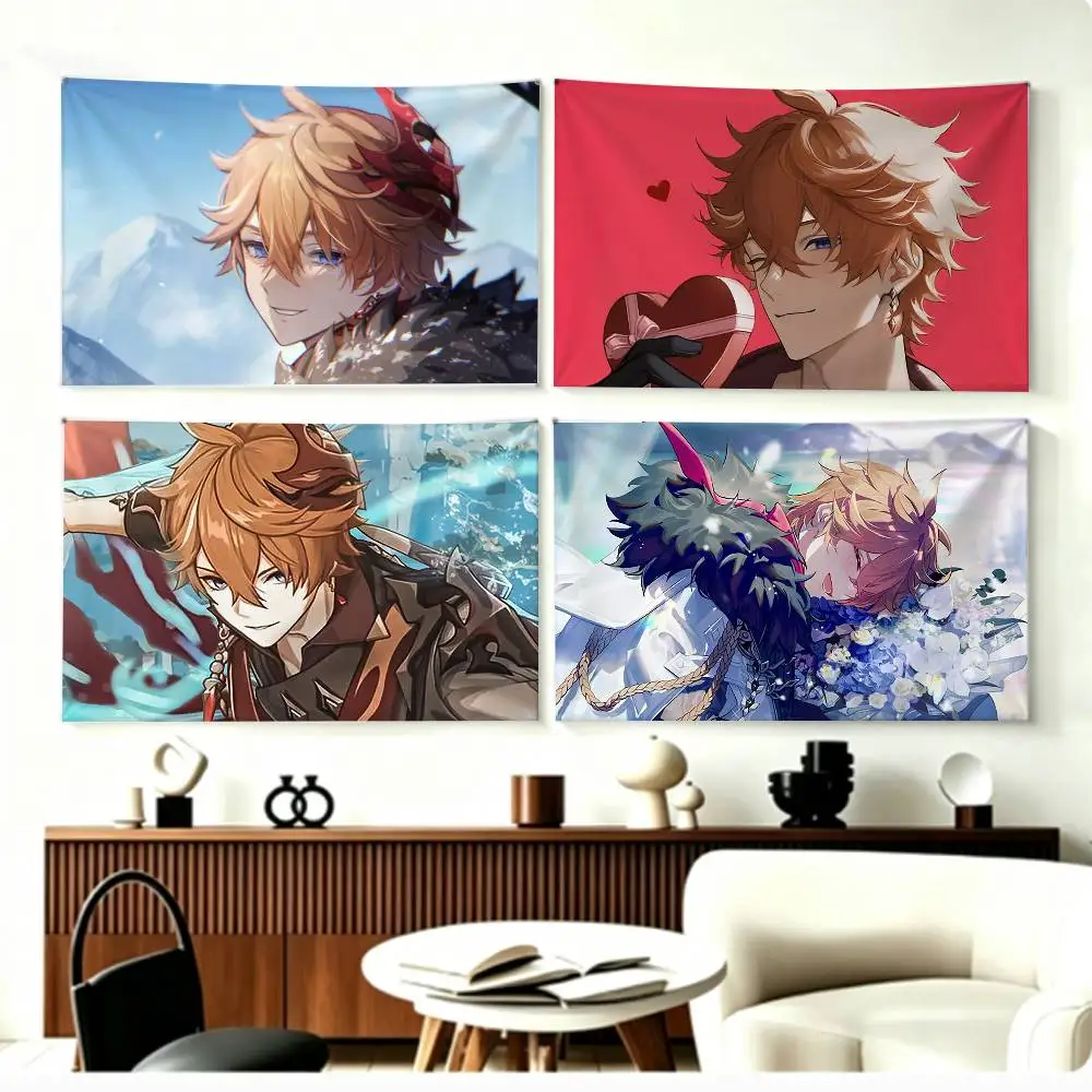 

COOL T-Tartaglia Genshin Impact Flags Wall Hanging Background Art Banner for Bedroom Home Outdoor Decor