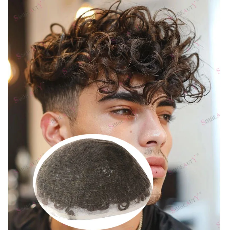 

Пепельно-русый человеческие волосы, мужской протез, 20 мм, натуральные вьющиеся, необнаружимые отбеленные узлы, полный кружевной мужской парик, длительный срок службы