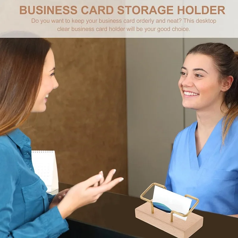 Wooden Business Card Holder Desk Open Card Display Stand Business Card Organizer for Counters Receptions Trade Home Office