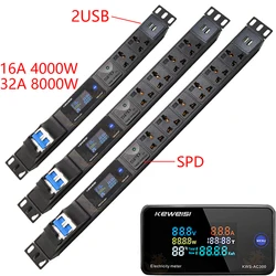 PDU Smart Power Strip Distribution Unit Without line 4000/8000W 2-6 Ways Socket 2USB Digital display Meter Surge Protector