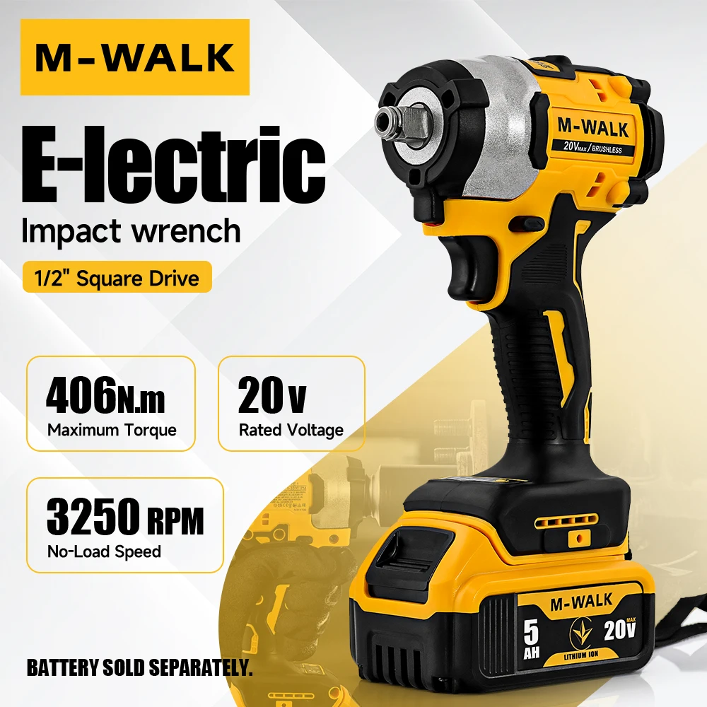M-WALK DCF922 20V 1/2 in. Cordless Impact Wrench 406N.m Variable Speed Electric Wrench Bare Tool For 18/20V Battery