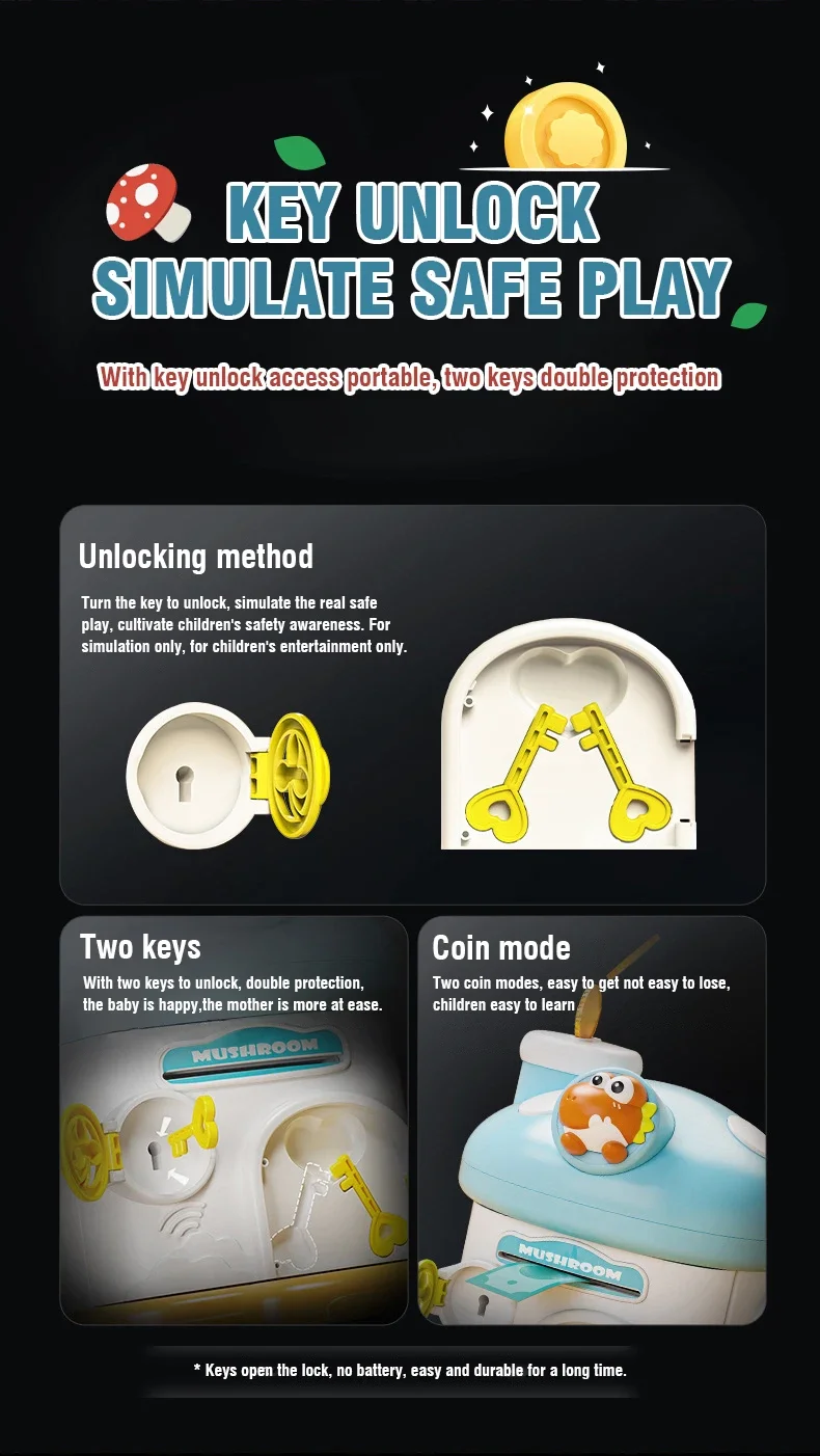 กระปุกออมสินรูปบ้านเห็ดแบบพกพา มีกุญแจล็อค สำหรับนักเรียน สร้างสรรค์ ปลอดภัย เหมาะสำหรับเด็กและผู้ใหญ่ ของขวัญคริสต์มาส