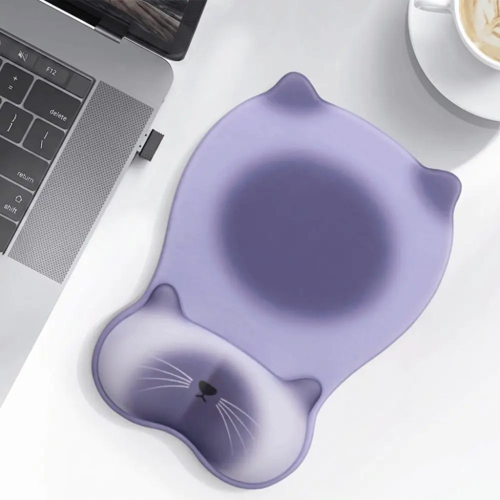 Cartoon Cat Mouse Pad Wrist Rest Non Slip Silicone Cat-shaped Mouse Pad Ergonomic Comfortable Non-slip Mouse Pad Home Office