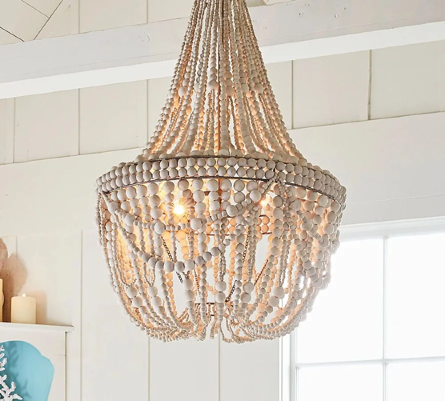 Candle stick chandelier rustic wooden natural beaded lamp metal chandelier hanging lamp home decoration chandelier