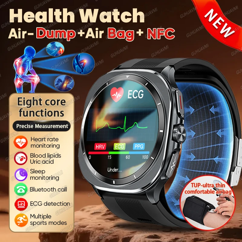 

2026 New Air pump airbag Accurate Blood pressure SmartWatch 24/7 Health Monitoring ECG Blood Lipids Uric Acid BT Call Smartwatch